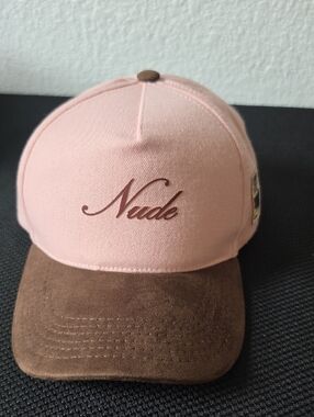 NUDE Pink and Brown Script Logo Baseball Cap